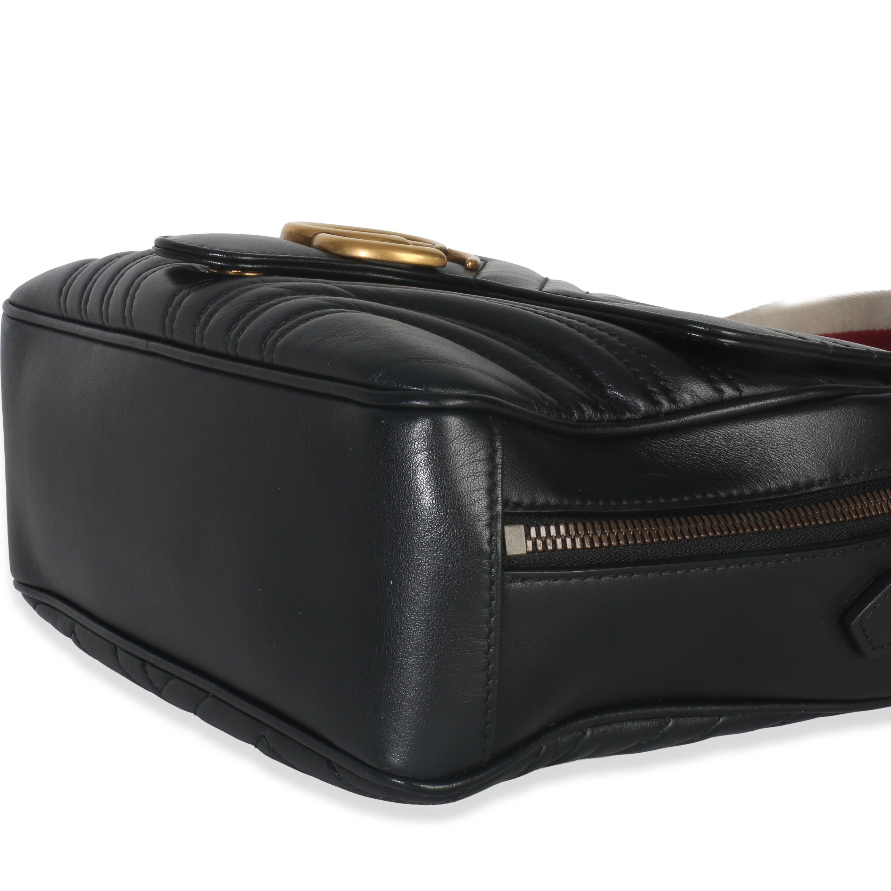Black Calfskin Matelasse Sylvie Web Small GG Marmont Top Handle Bag