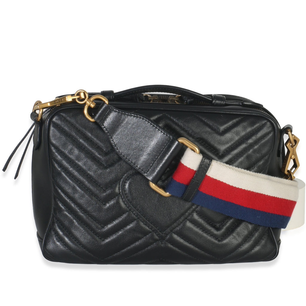 Black Calfskin Matelasse Sylvie Web Small GG Marmont Top Handle Bag