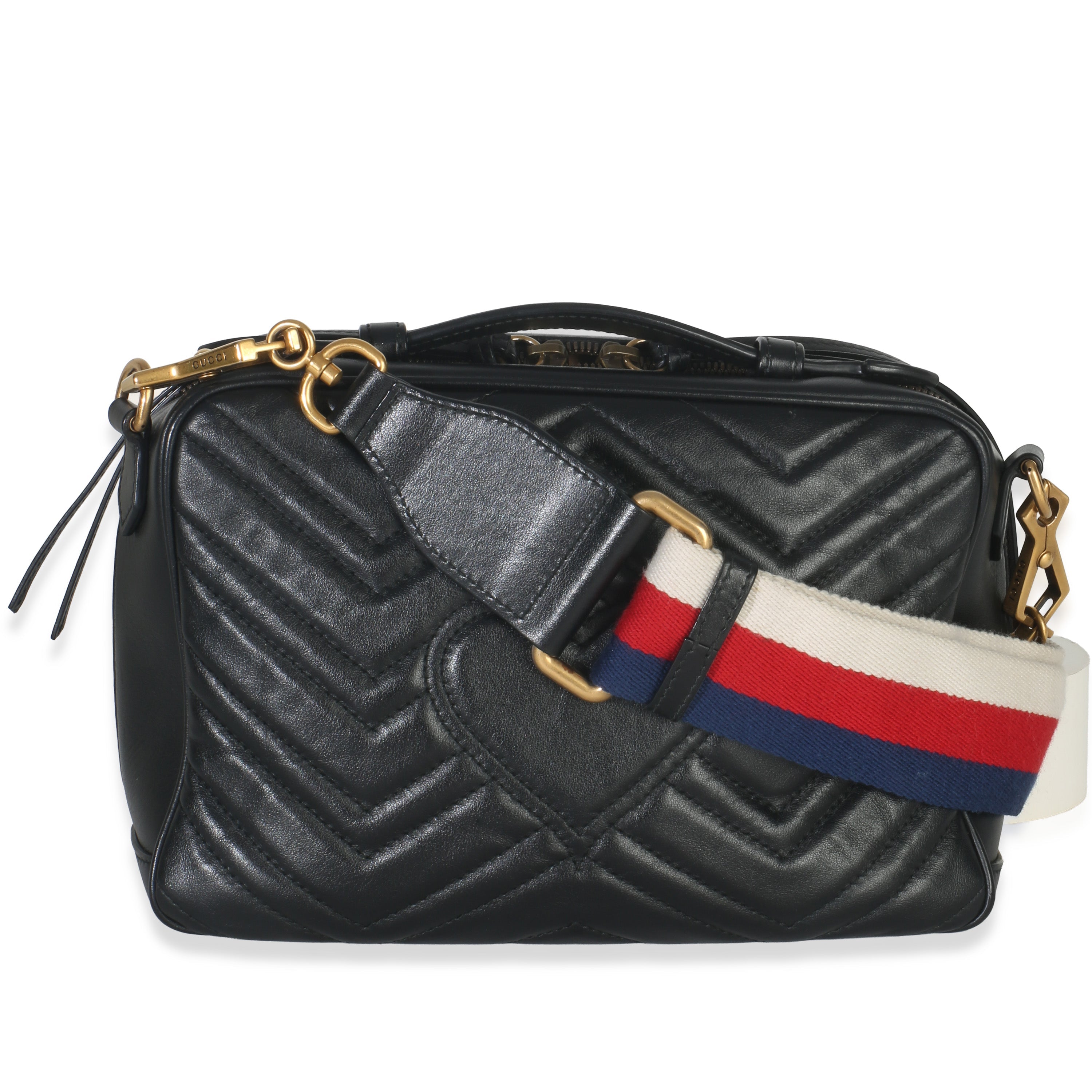 Black Calfskin Matelasse Sylvie Web Small GG Marmont Top Handle Bag