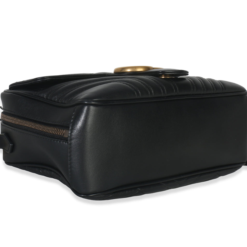 Black Calfskin Matelasse Sylvie Web Small GG Marmont Top Handle Bag