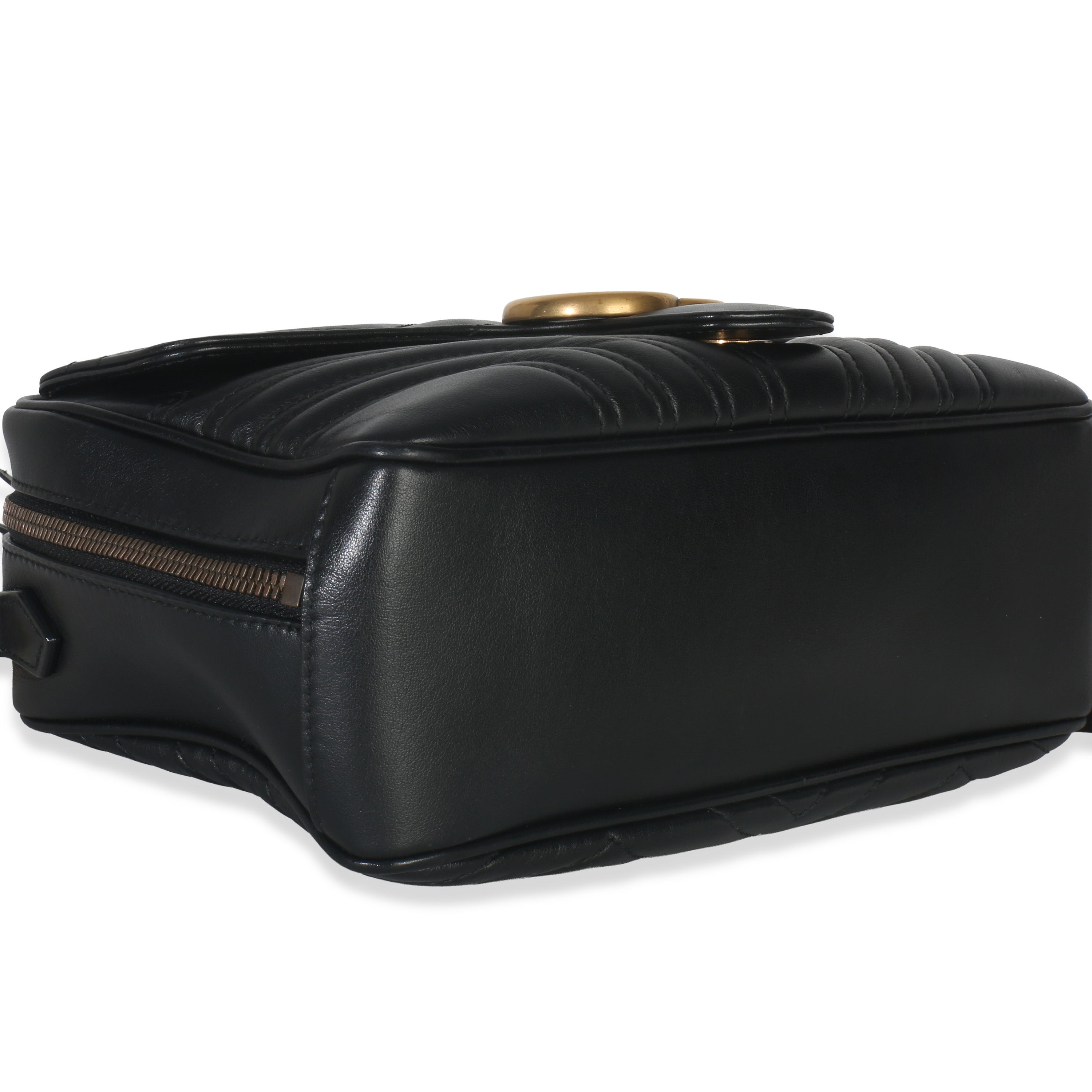 Black Calfskin Matelasse Sylvie Web Small GG Marmont Top Handle Bag