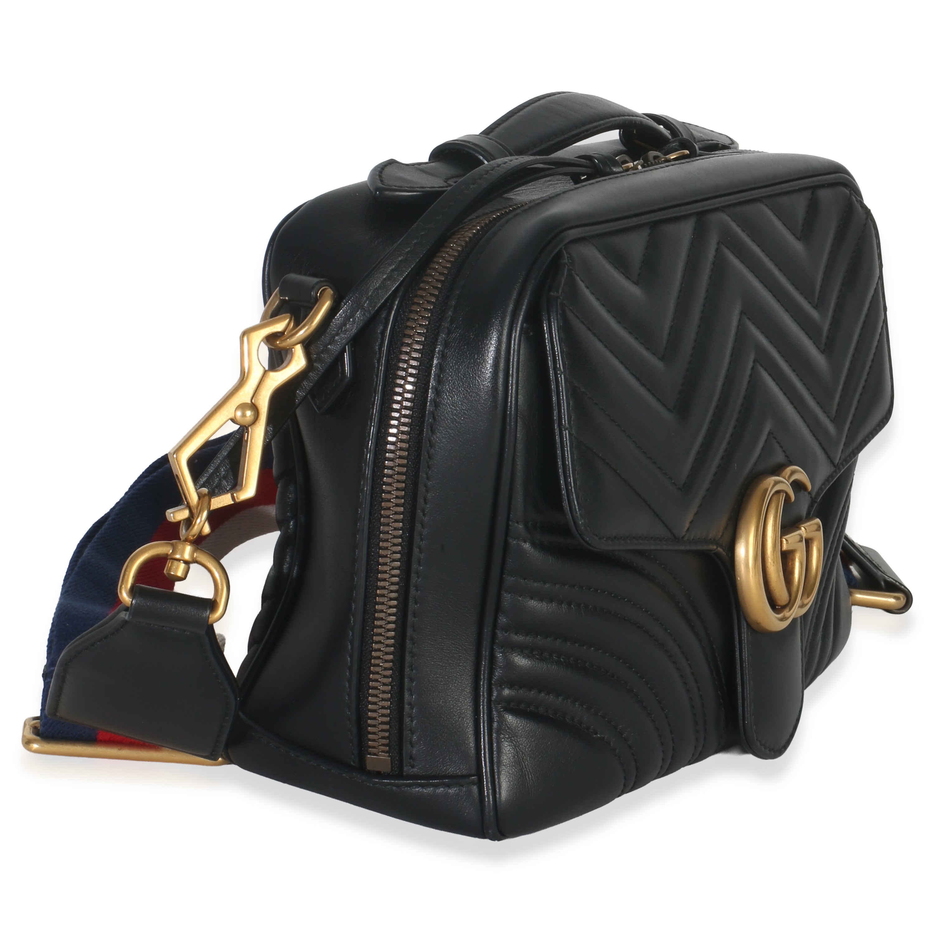 Black Calfskin Matelasse Sylvie Web Small GG Marmont Top Handle Bag