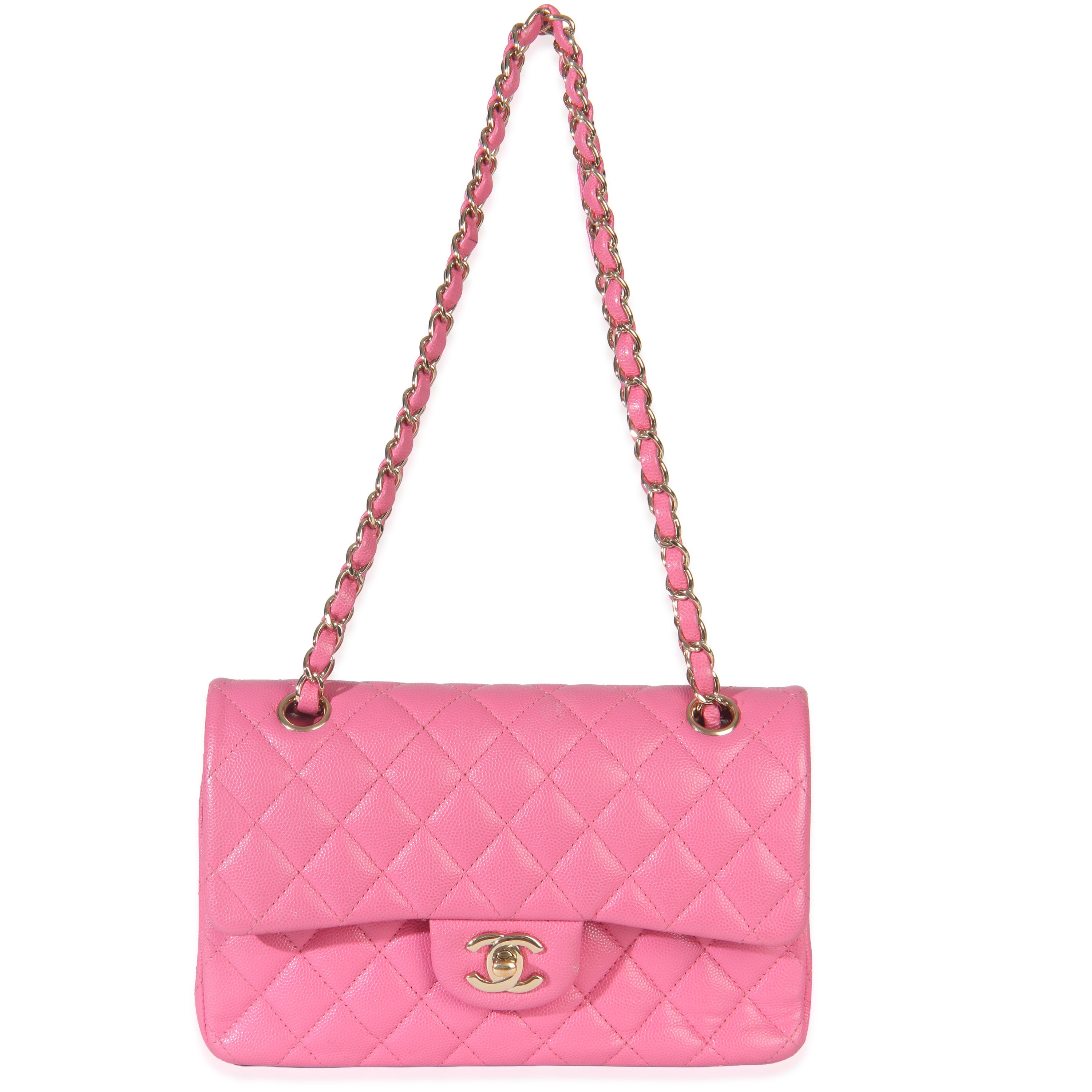22P Pink Quilted Caviar Small Classic Double Flap Handbag