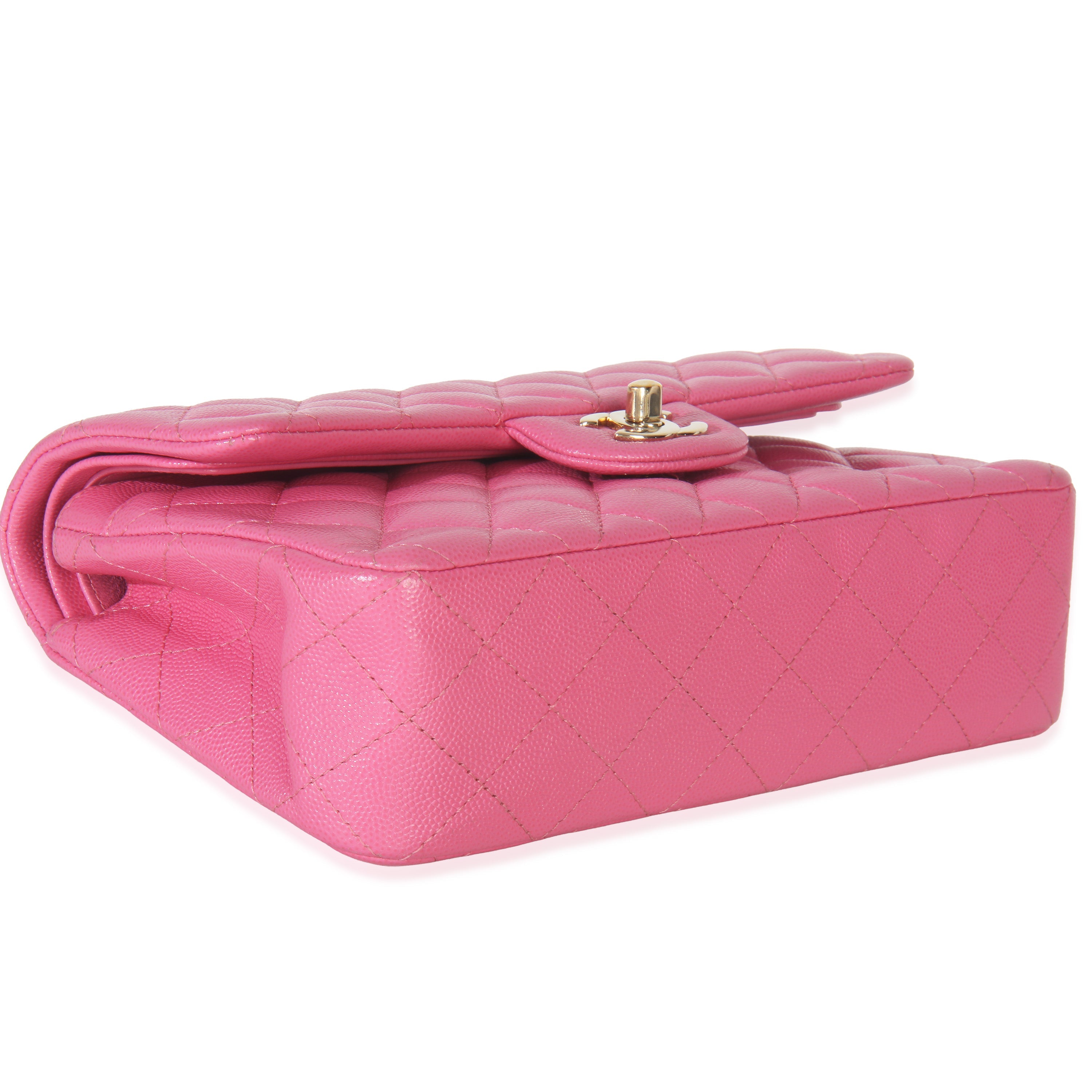 22P Pink Quilted Caviar Small Classic Double Flap Handbag