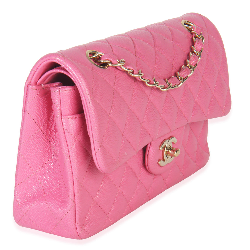 22P Pink Quilted Caviar Small Classic Double Flap Handbag