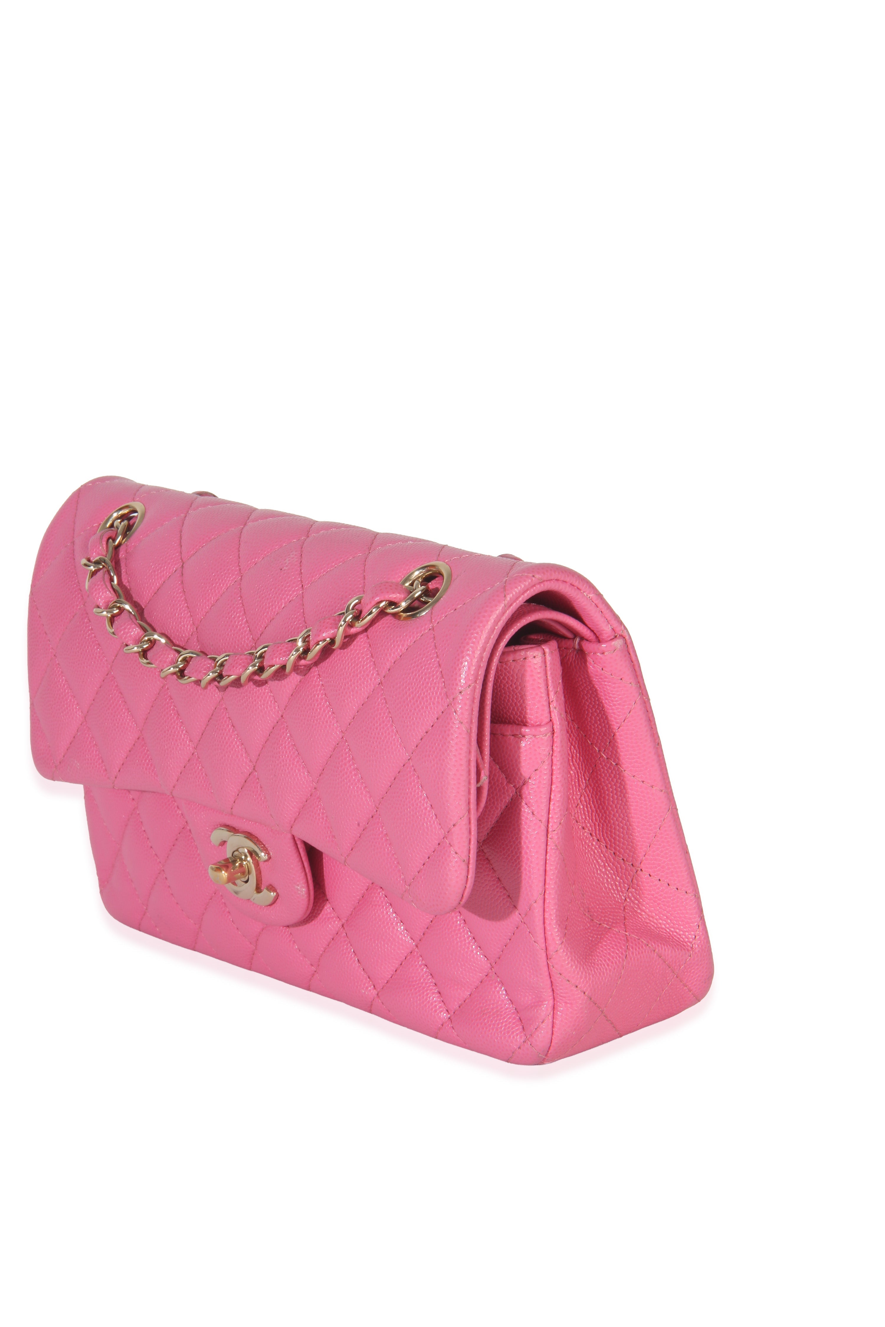 22P Pink Quilted Caviar Small Classic Double Flap Handbag