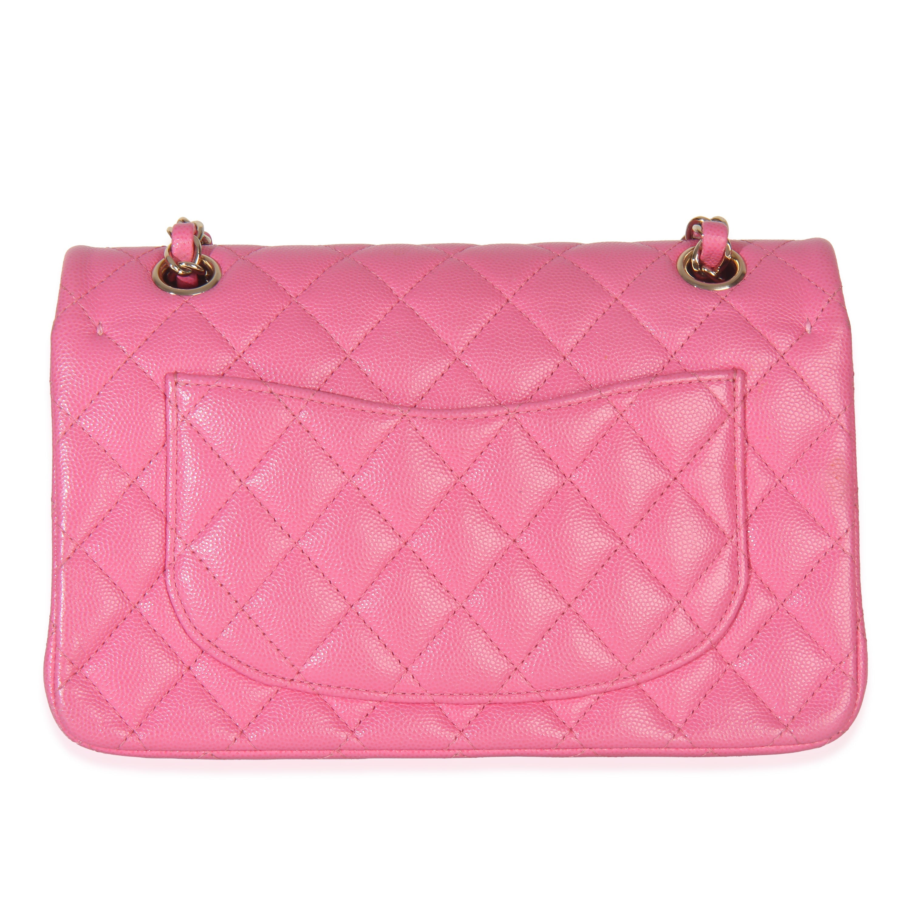 22P Pink Quilted Caviar Small Classic Double Flap Handbag