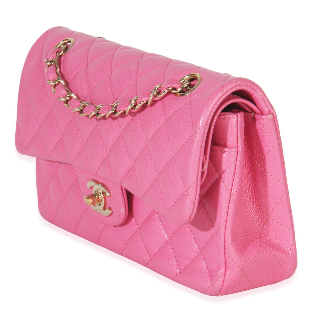 22P Pink Quilted Caviar Small Classic Double Flap Handbag