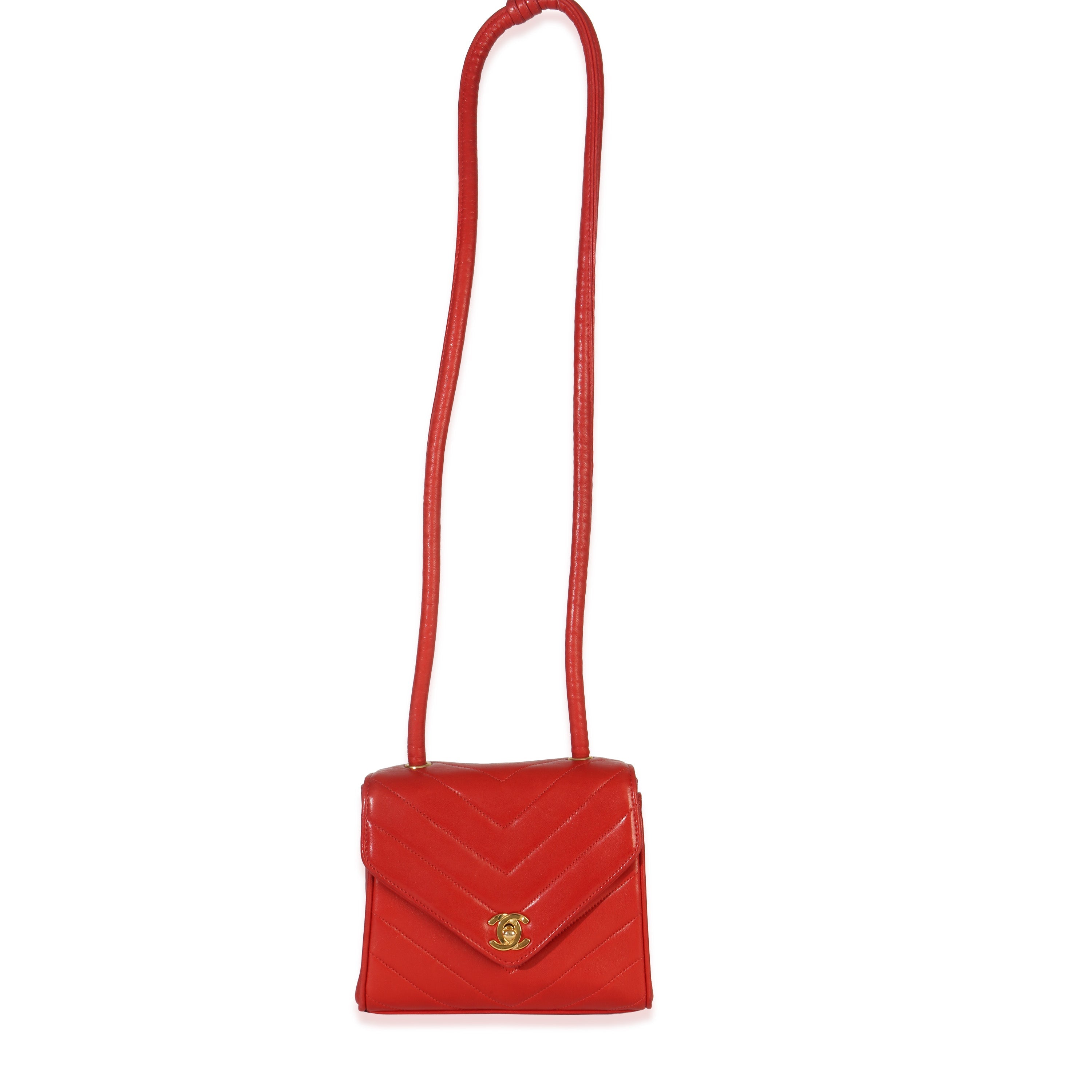Vintage 24K Red Chevron Lambskin CC Square Flap Bag
