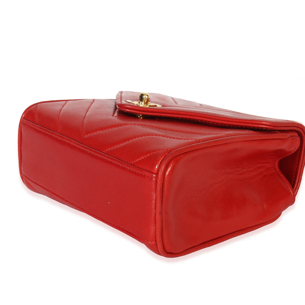 Vintage 24K Red Chevron Lambskin CC Square Flap Bag