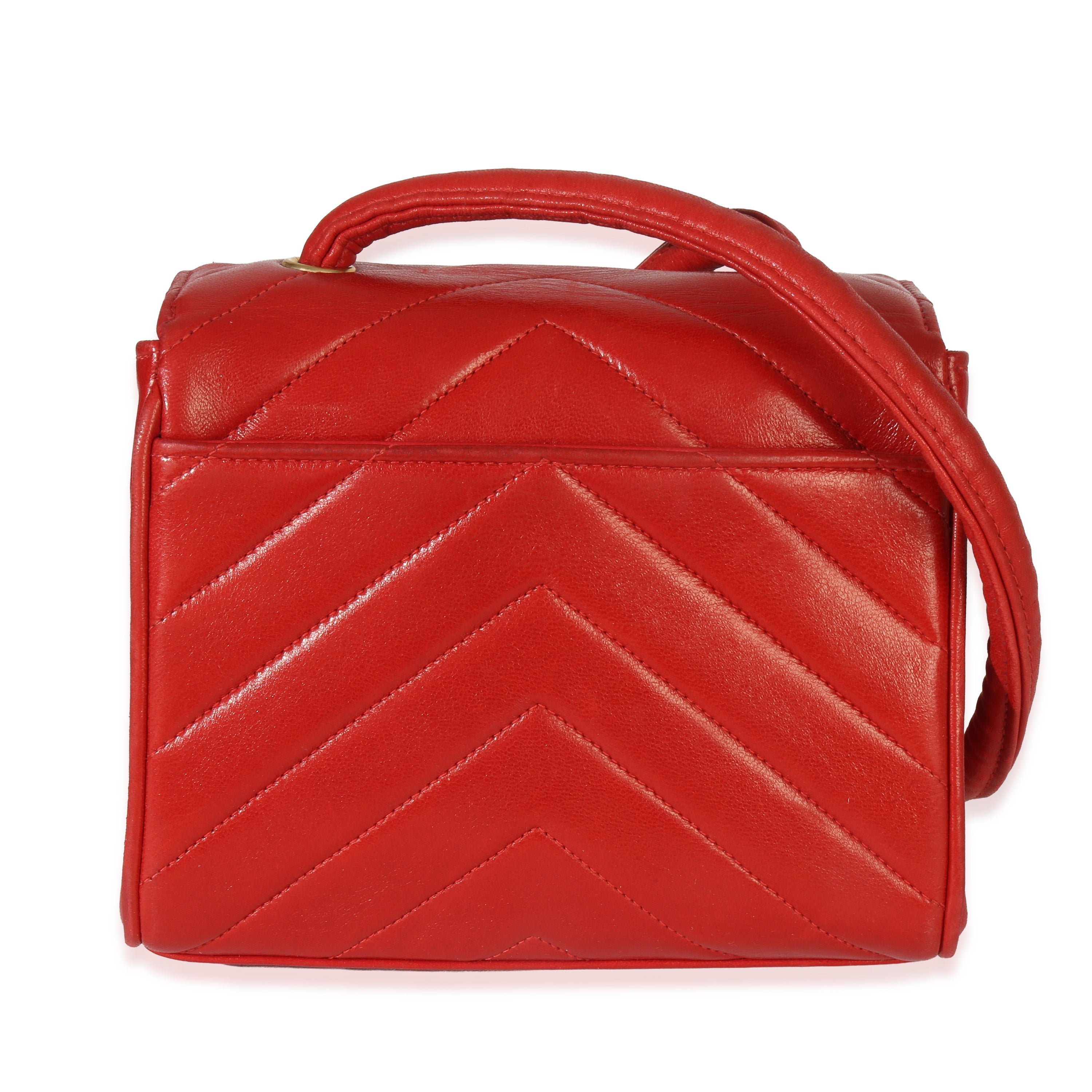 Vintage 24K Red Chevron Lambskin CC Square Flap Bag