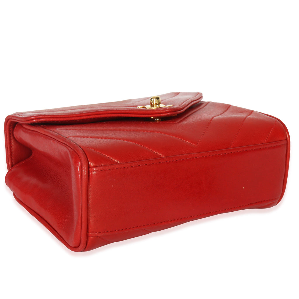 Vintage 24K Red Chevron Lambskin CC Square Flap Bag