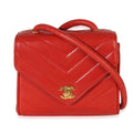 Vintage 24K Red Chevron Lambskin CC Square Flap Bag