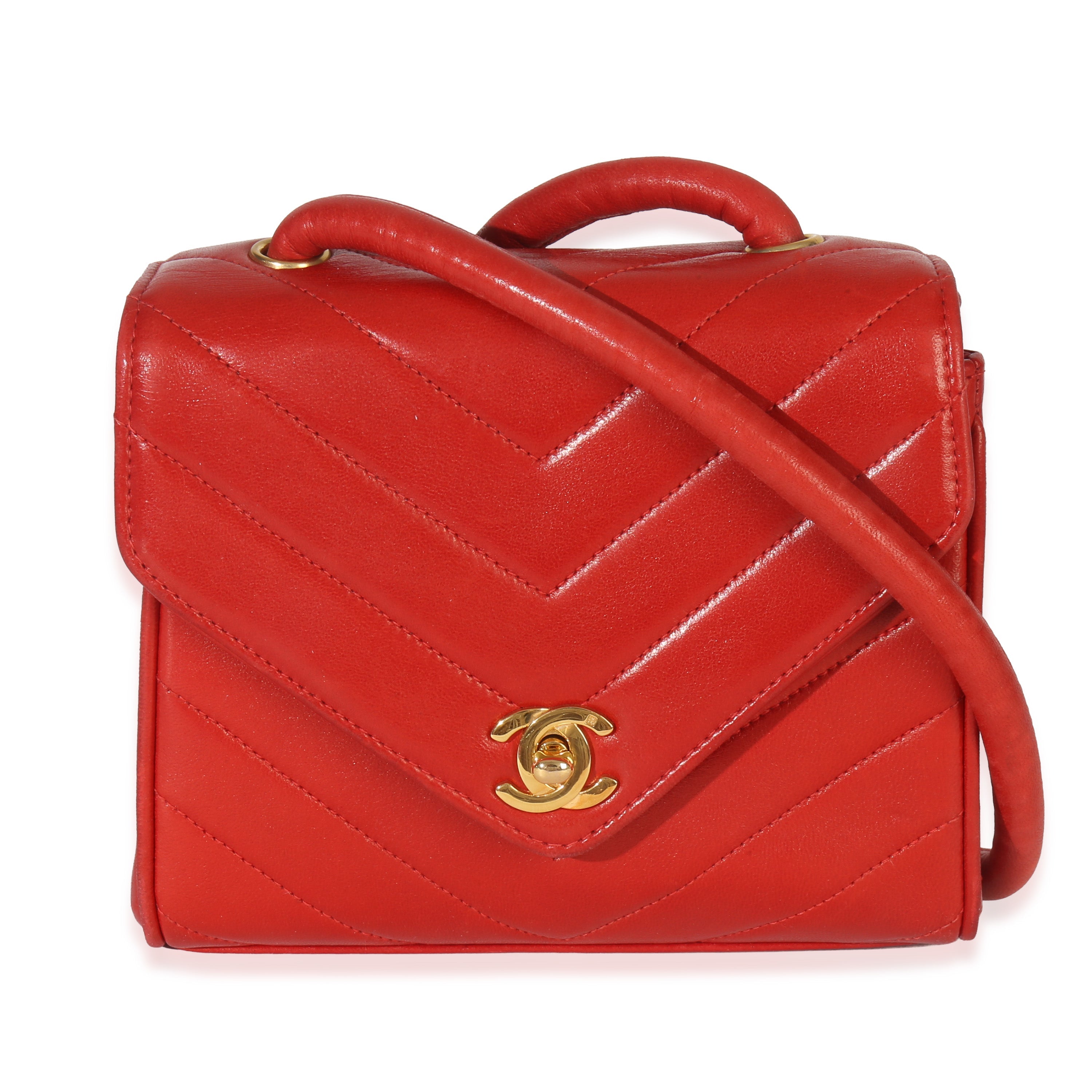 Vintage 24K Red Chevron Lambskin CC Square Flap Bag