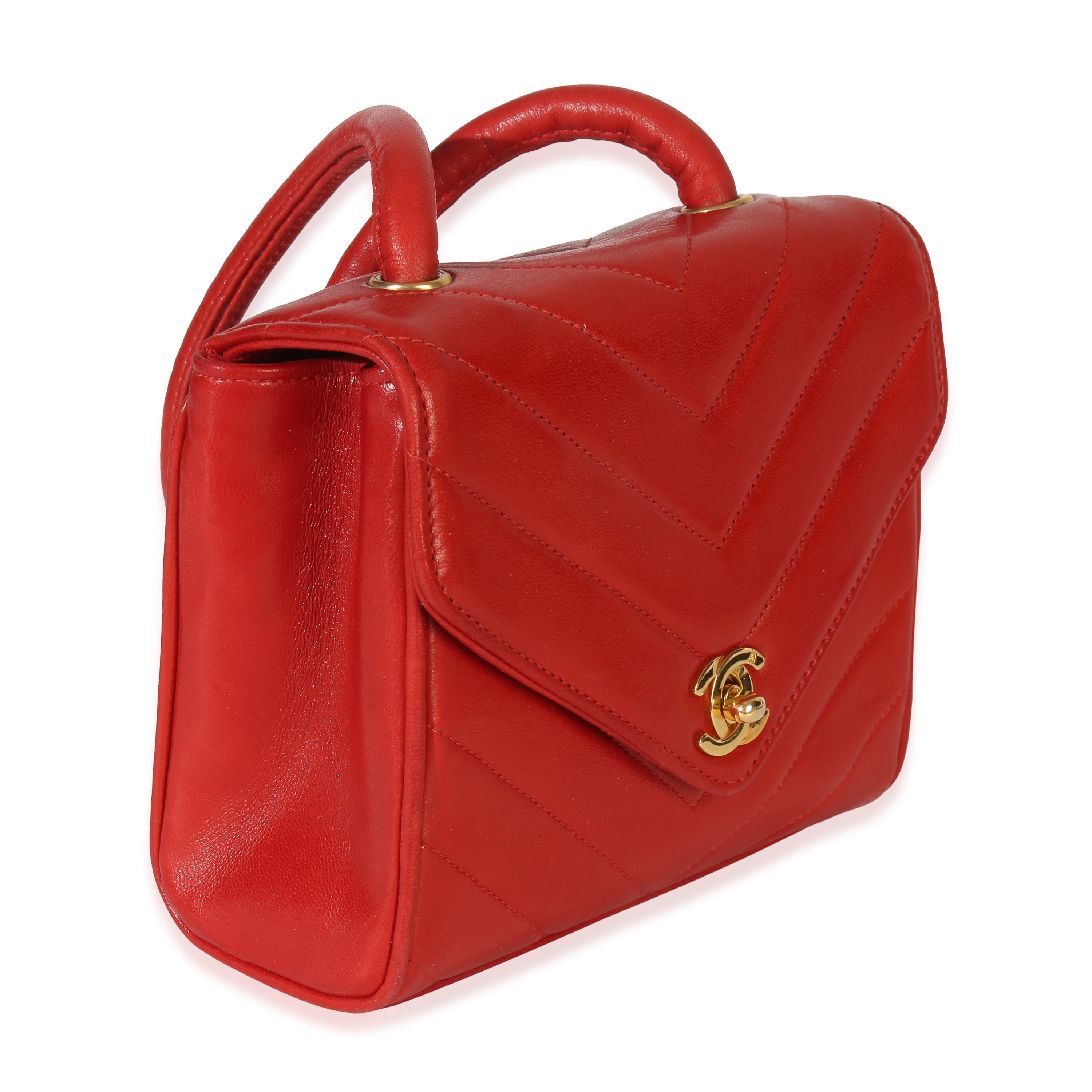 Vintage 24K Red Chevron Lambskin CC Square Flap Bag