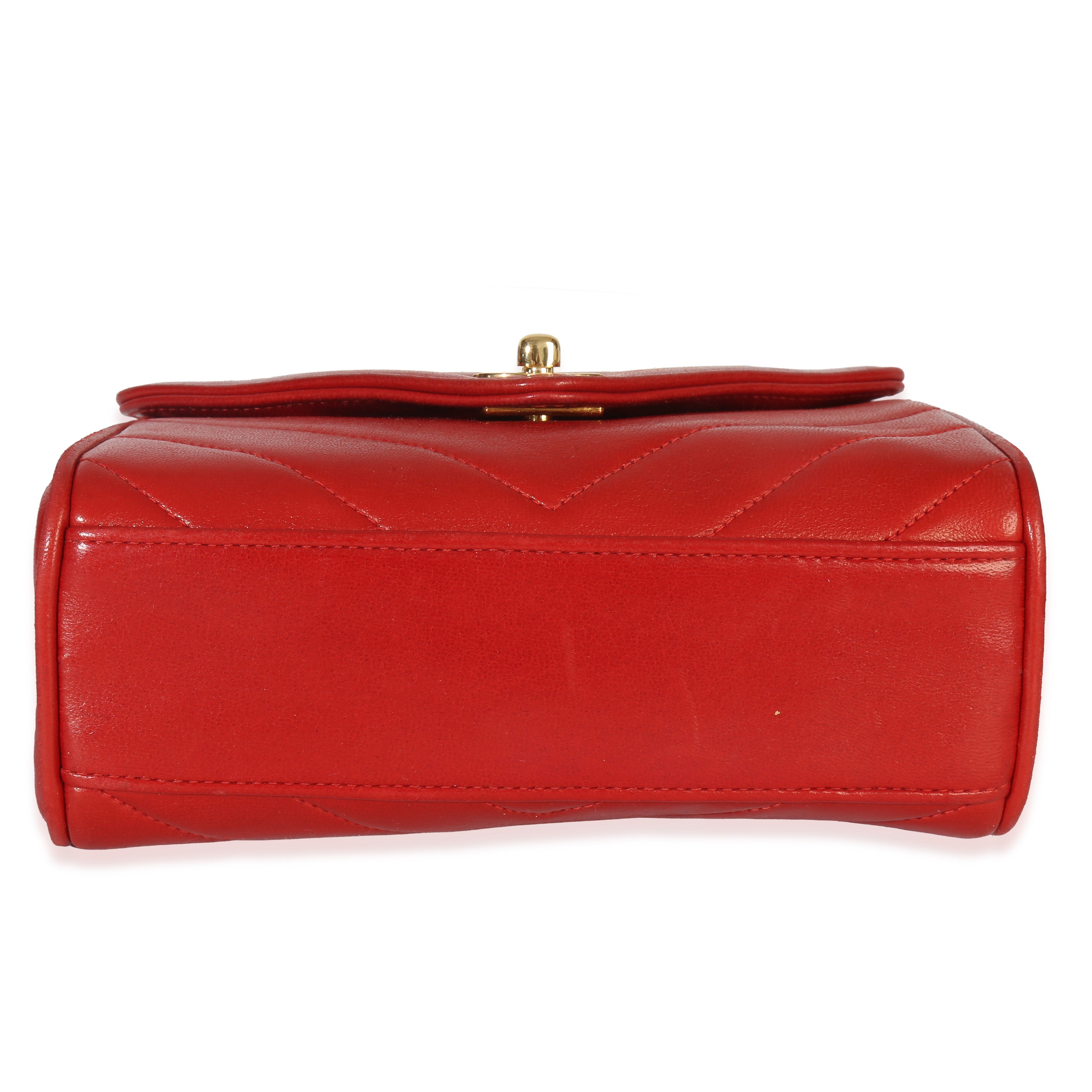 Vintage 24K Red Chevron Lambskin CC Square Flap Bag