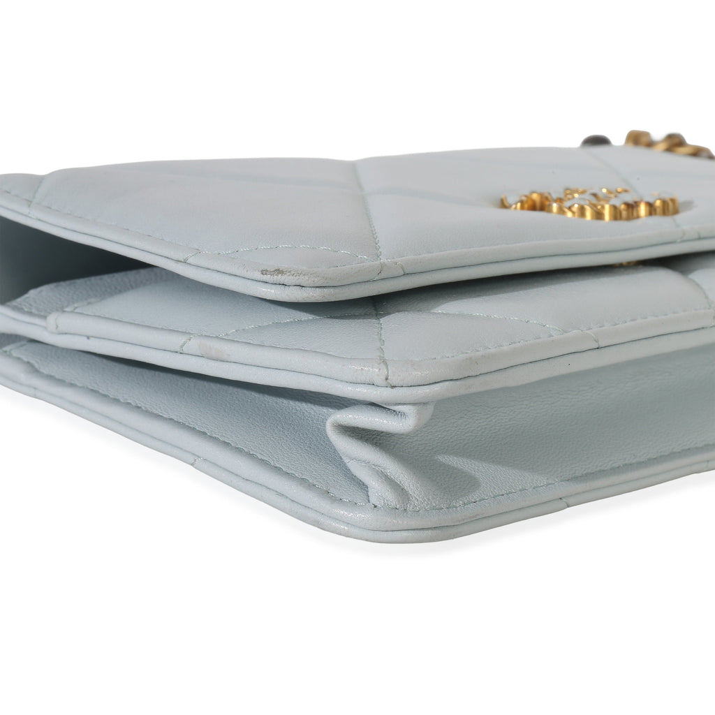 Pale Blue Quilted Lambskin Chanel 19 Wallet on Chain