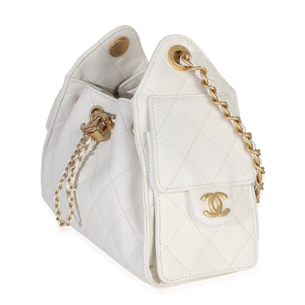White Quilted Caviar Mini Chanel 25 Hobo Handbag