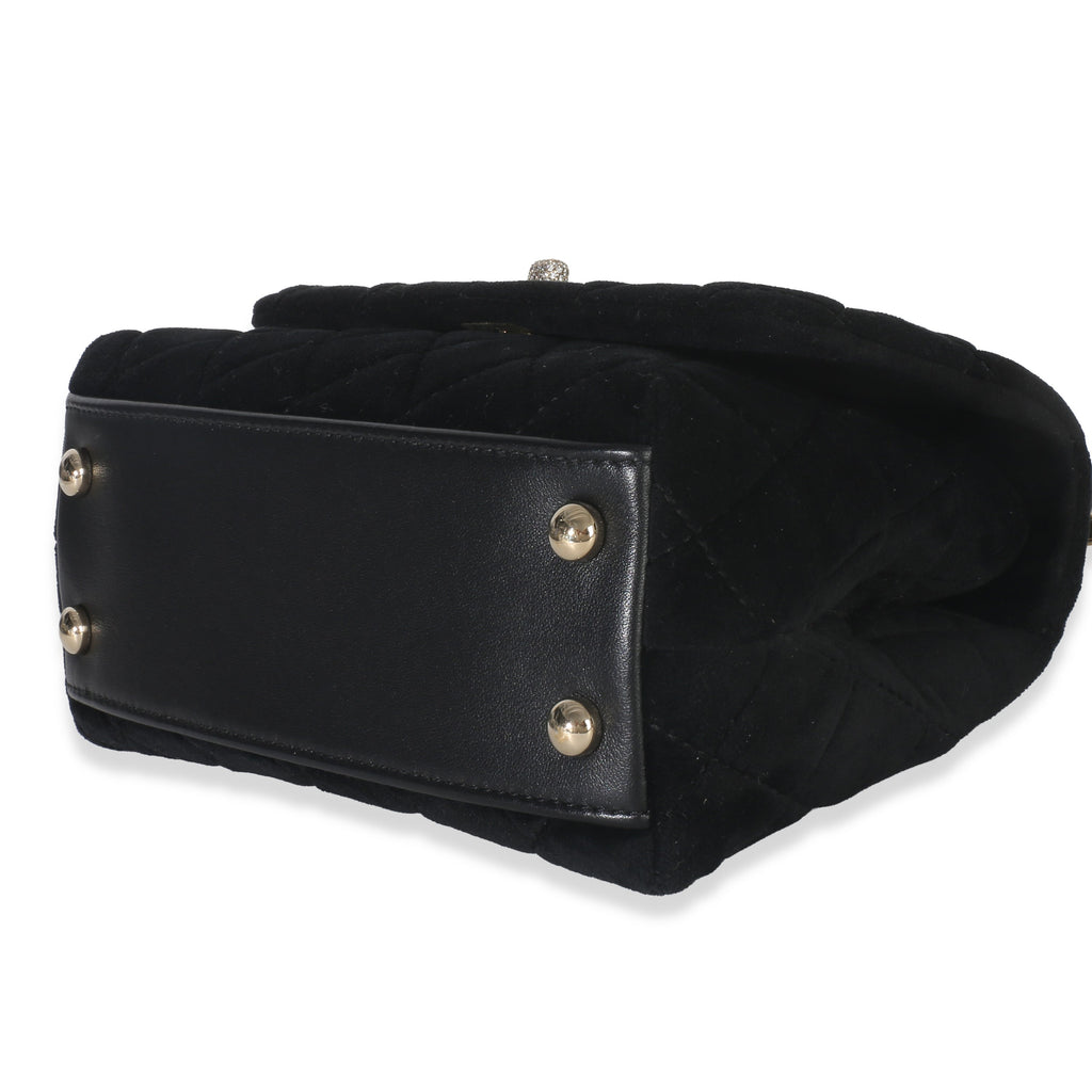 Black Quilted Velvet Crystal Extra Mini Coco Handle Flap Bag