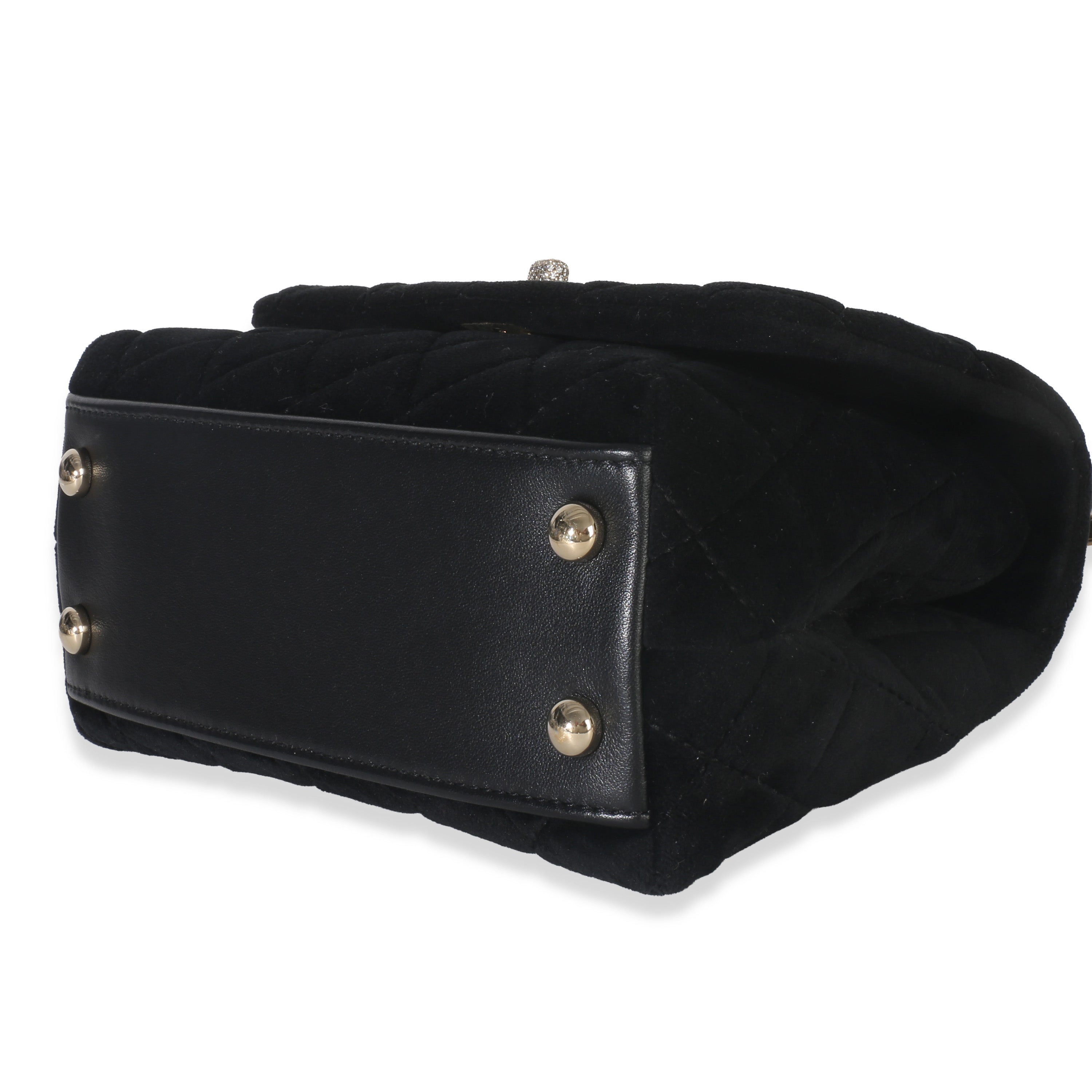 Black Quilted Velvet Crystal Extra Mini Coco Handle Flap Bag