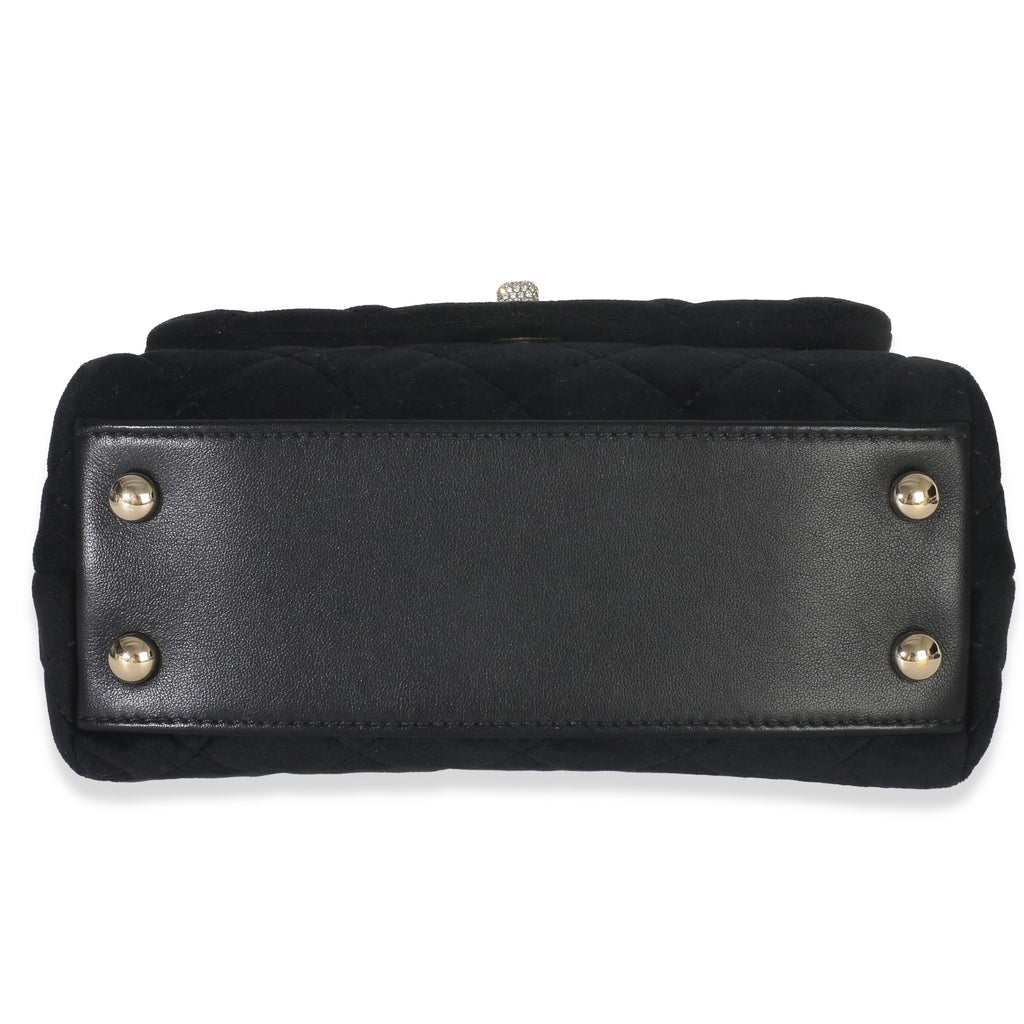 Black Quilted Velvet Crystal Extra Mini Coco Handle Flap Bag
