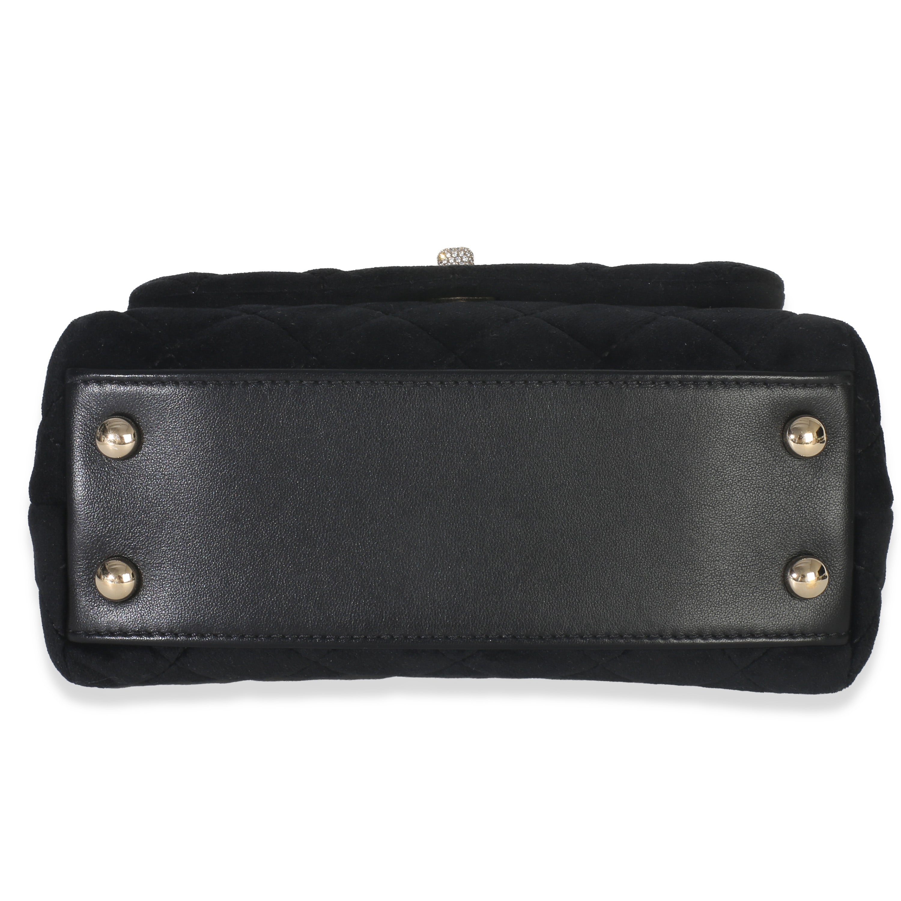 Black Quilted Velvet Crystal Extra Mini Coco Handle Flap Bag