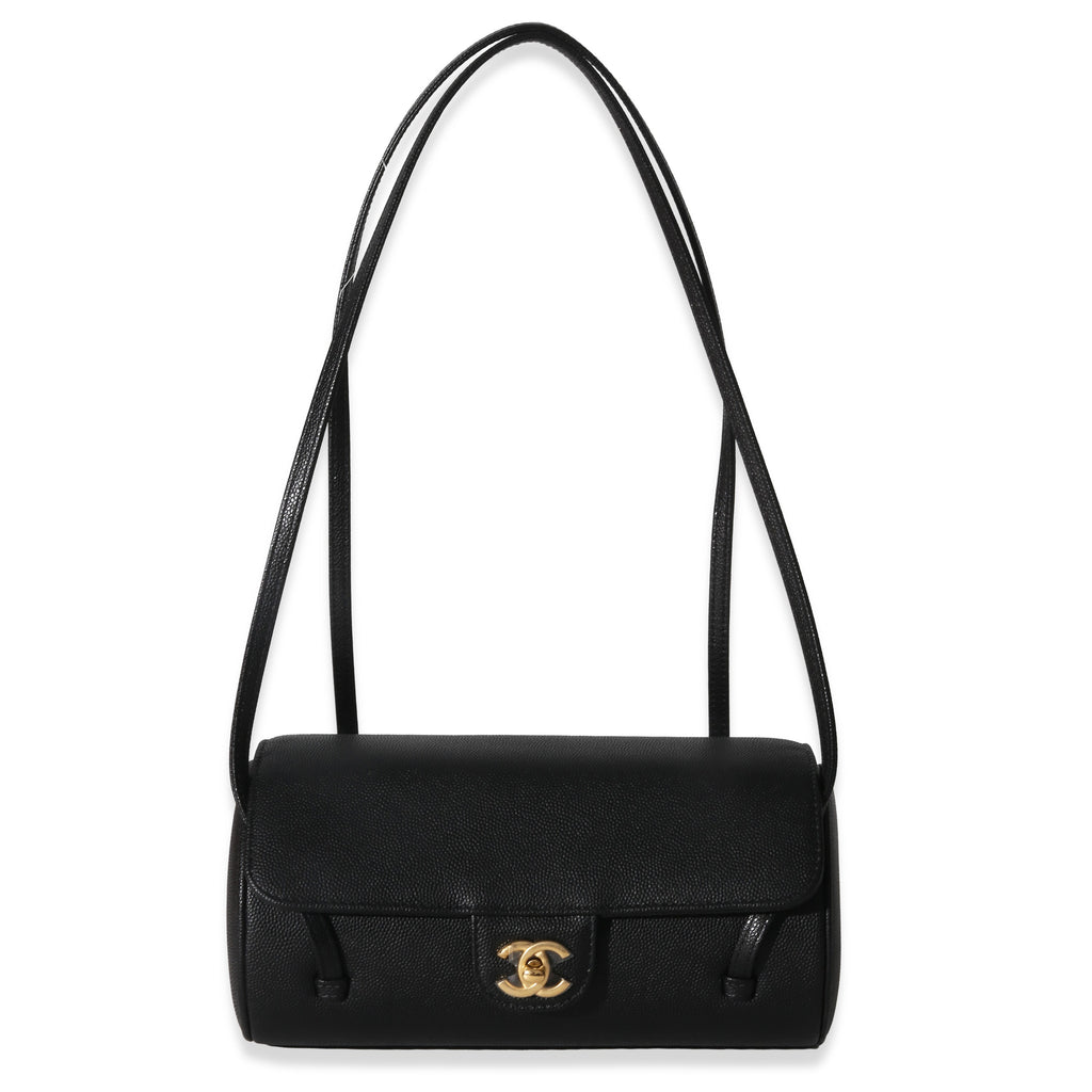 26P Black Grained Shiny Calfskin Small Bowling Bag