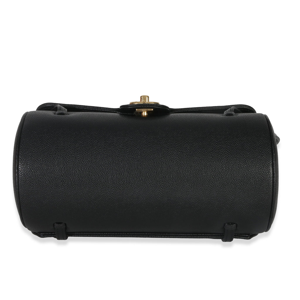 26P Black Grained Shiny Calfskin Small Bowling Bag