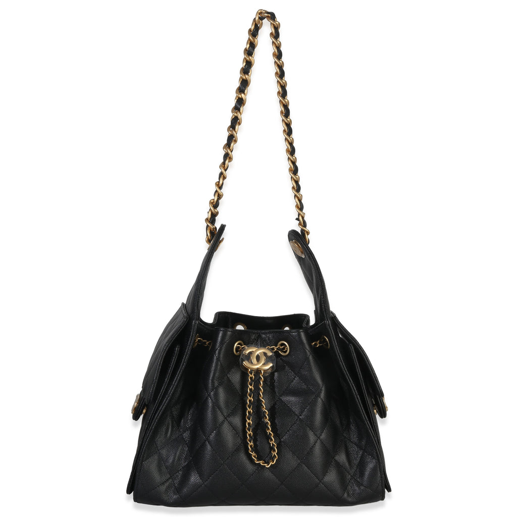 Black Quilted Caviar Small Chanel 25 Hobo Handbag