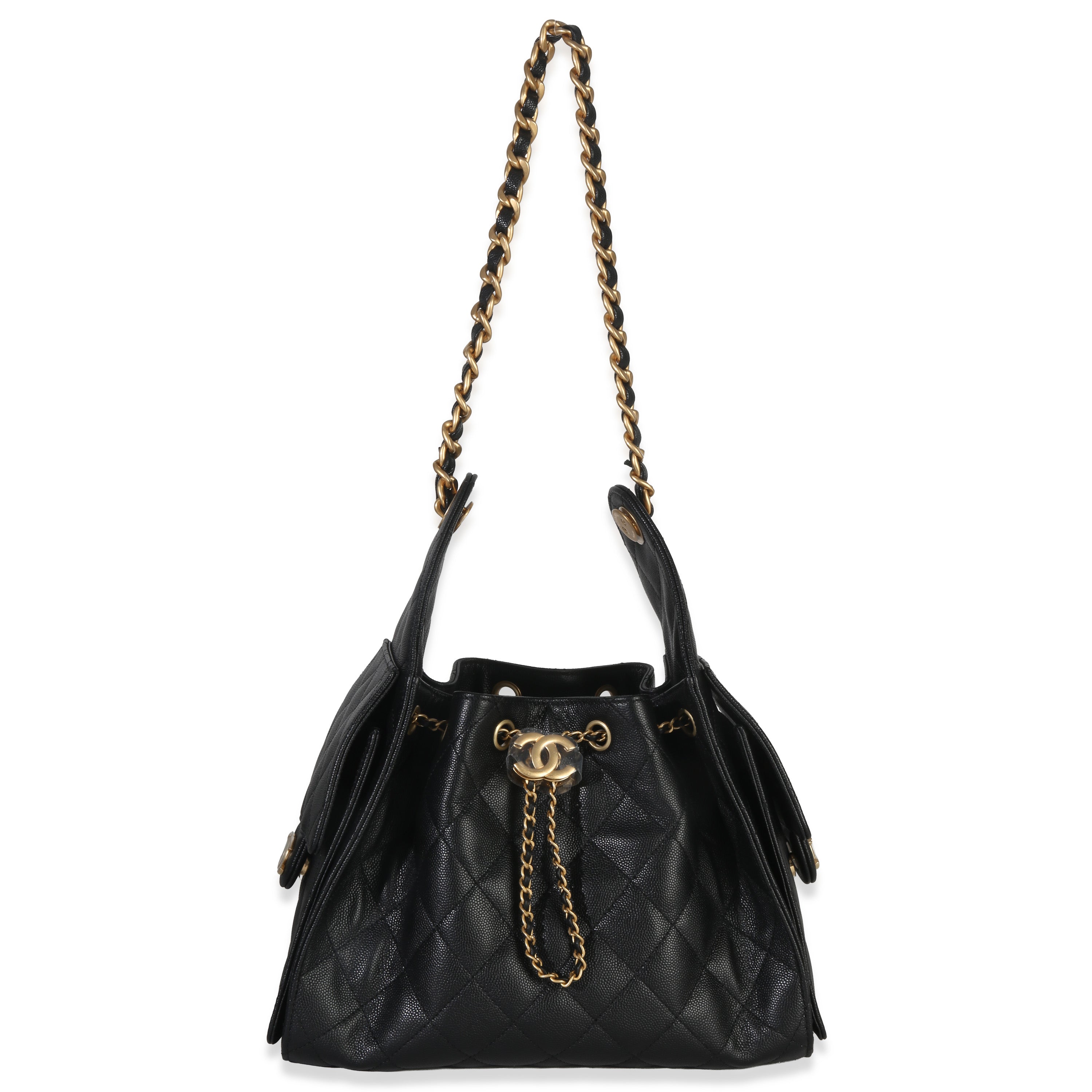 Black Quilted Caviar Small Chanel 25 Hobo Handbag