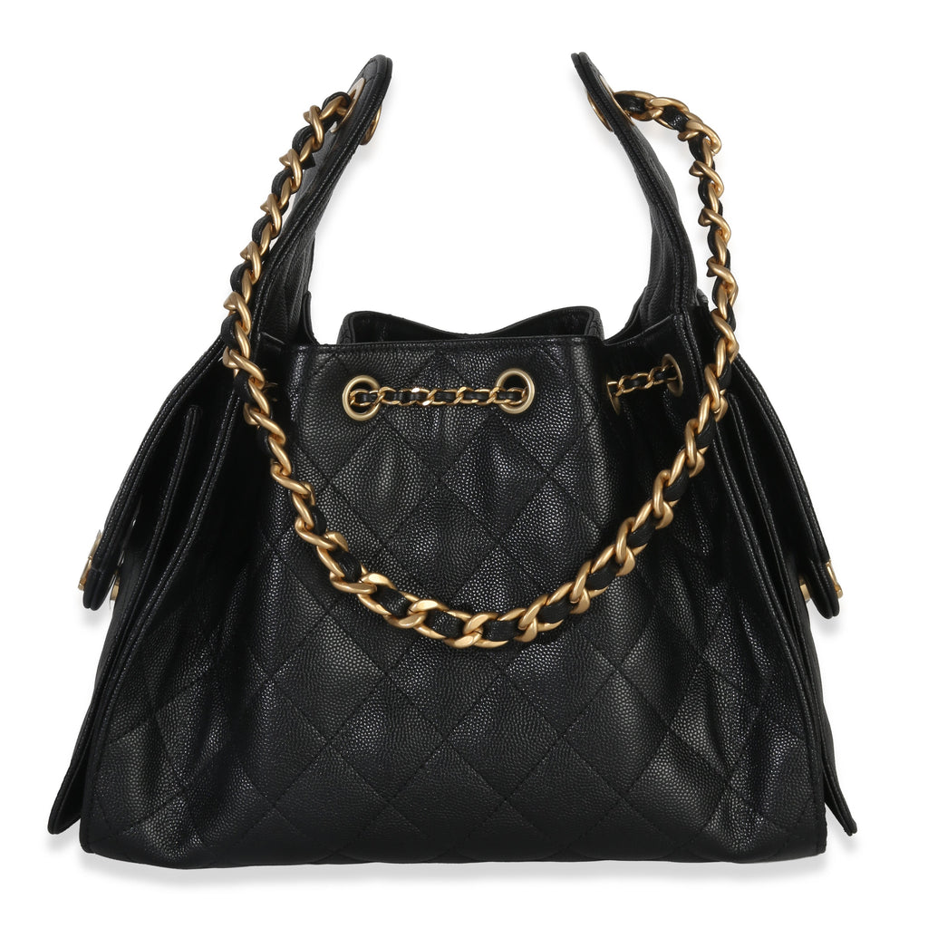 Black Quilted Caviar Small Chanel 25 Hobo Handbag