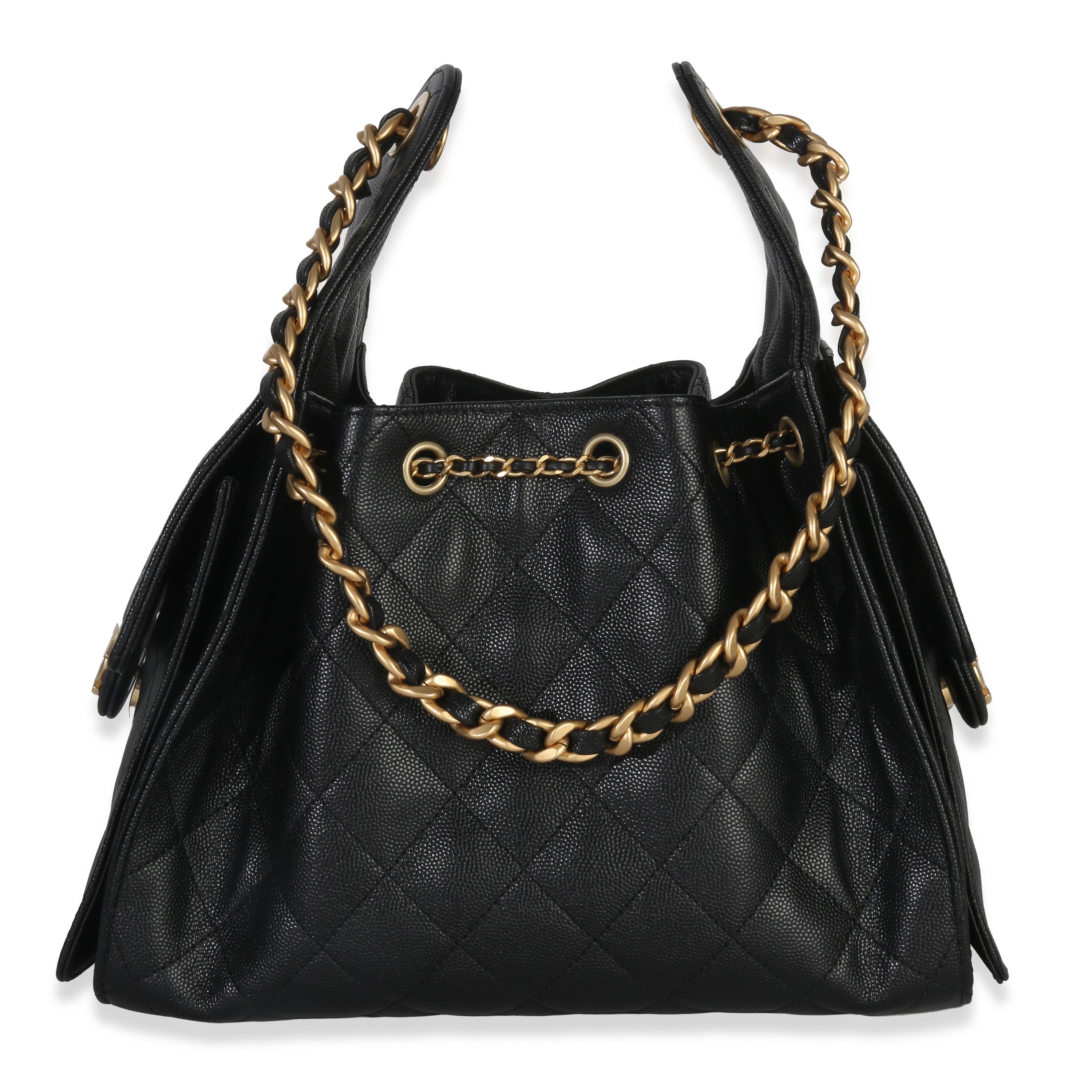 Black Quilted Caviar Small Chanel 25 Hobo Handbag