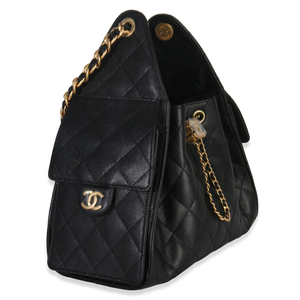 Black Quilted Caviar Small Chanel 25 Hobo Handbag