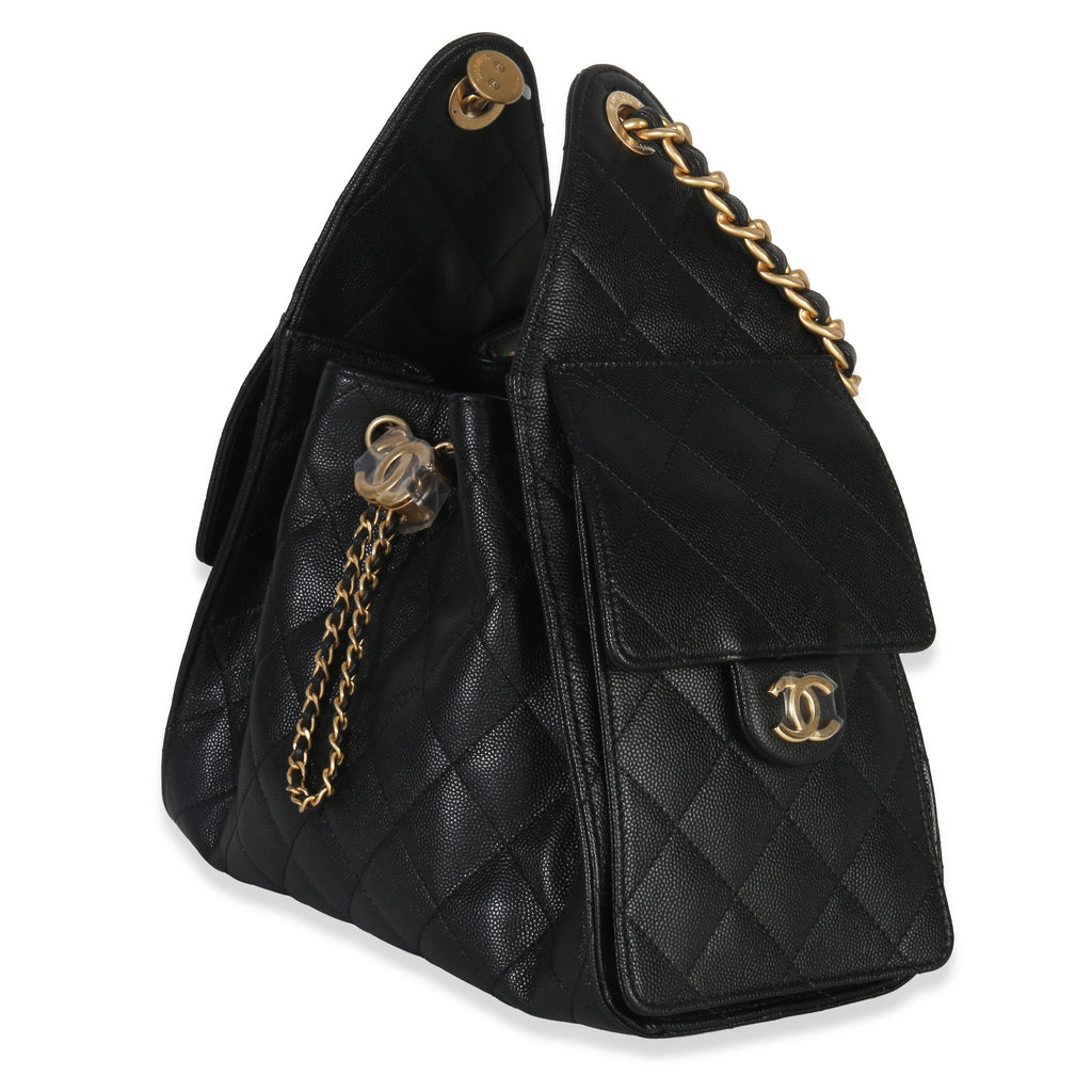 Black Quilted Caviar Small Chanel 25 Hobo Handbag