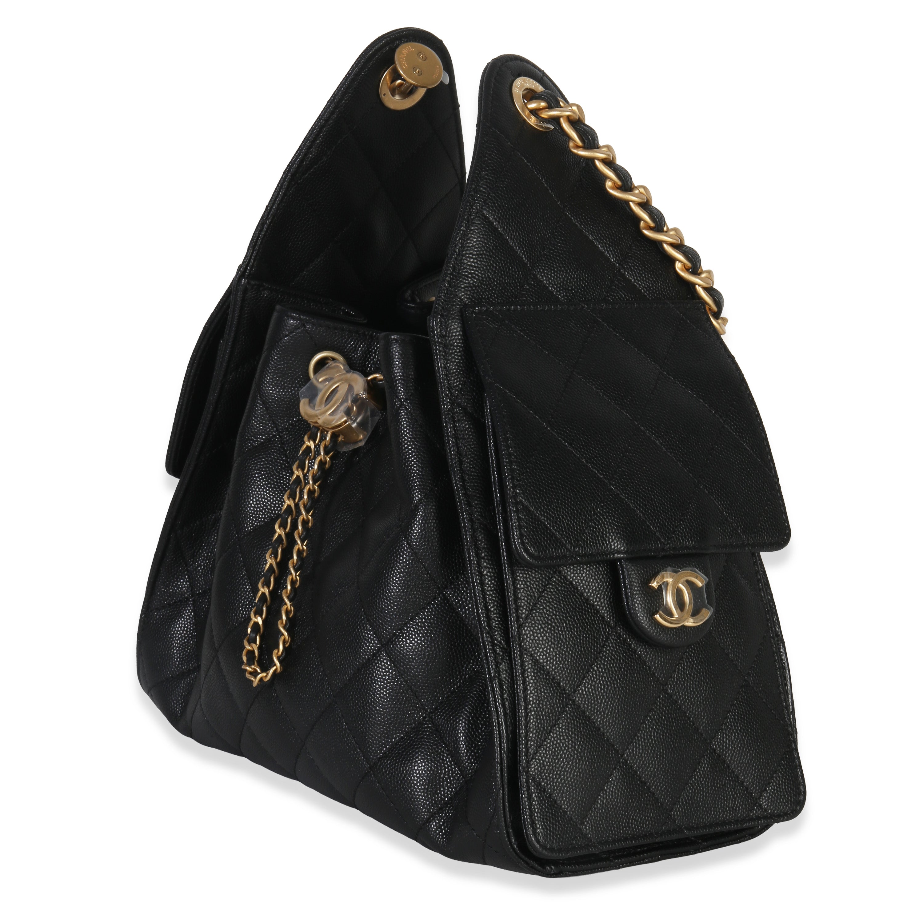 Black Quilted Caviar Small Chanel 25 Hobo Handbag