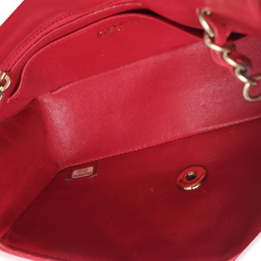 Dark Pink Quilted Lambskin Mini Rectangle Flap Bag