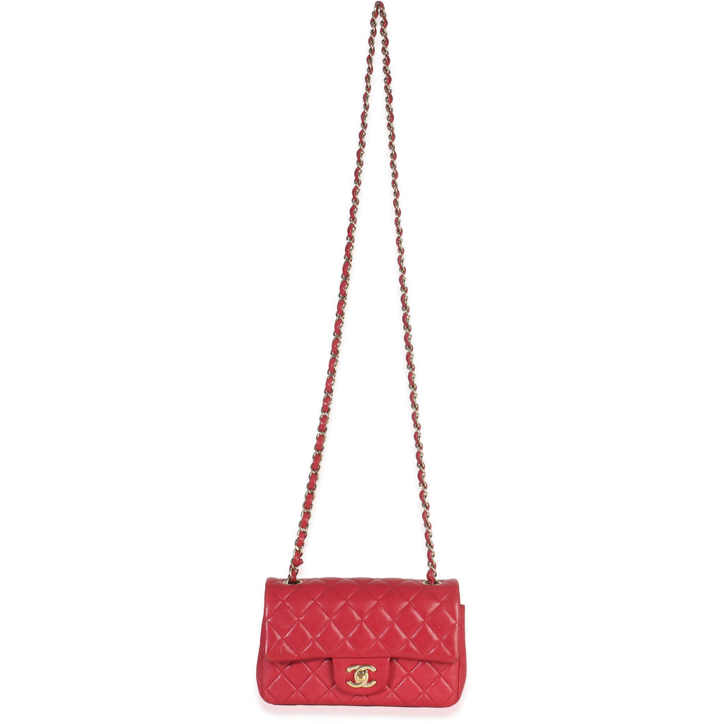 Dark Pink Quilted Lambskin Mini Rectangle Flap Bag