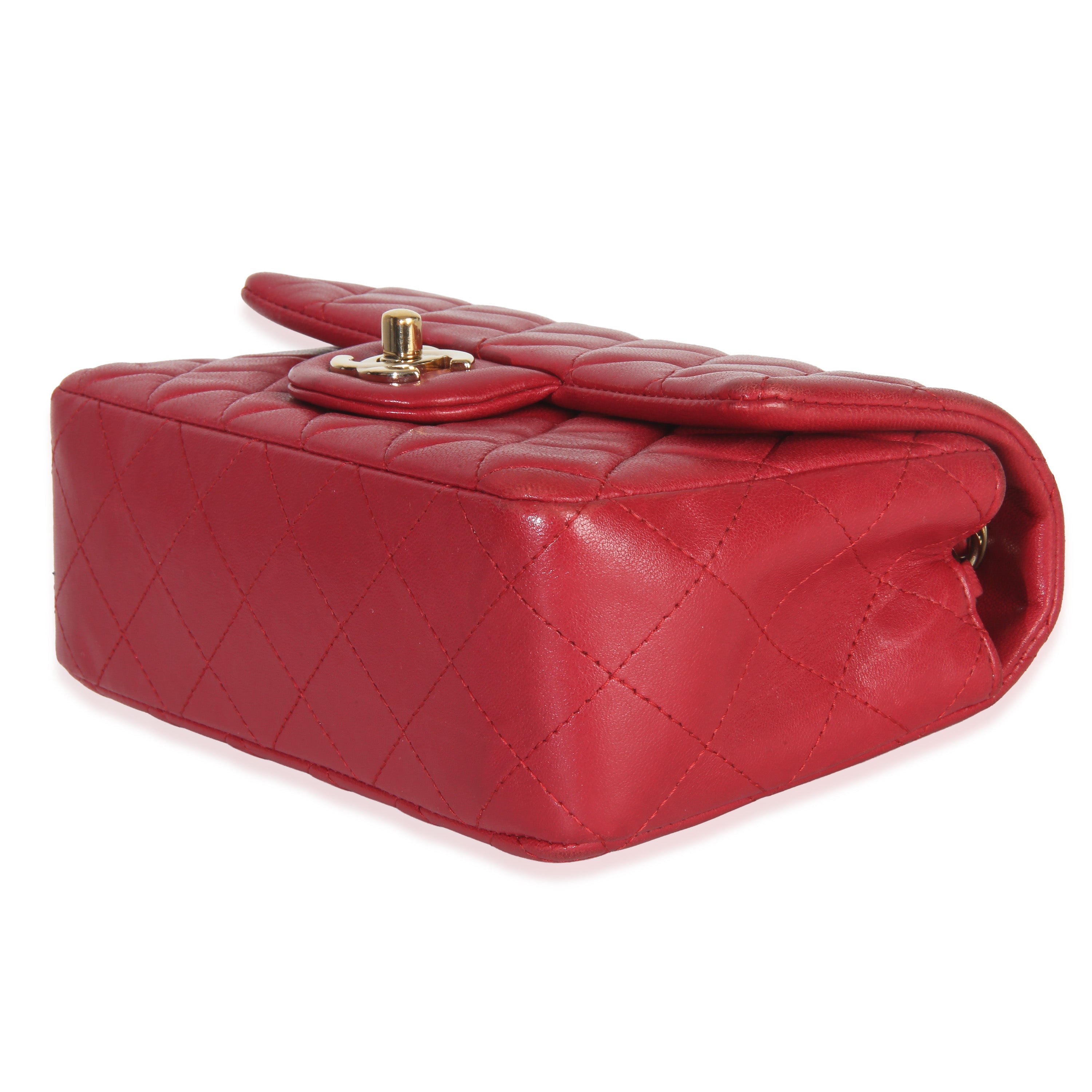 Dark Pink Quilted Lambskin Mini Rectangle Flap Bag