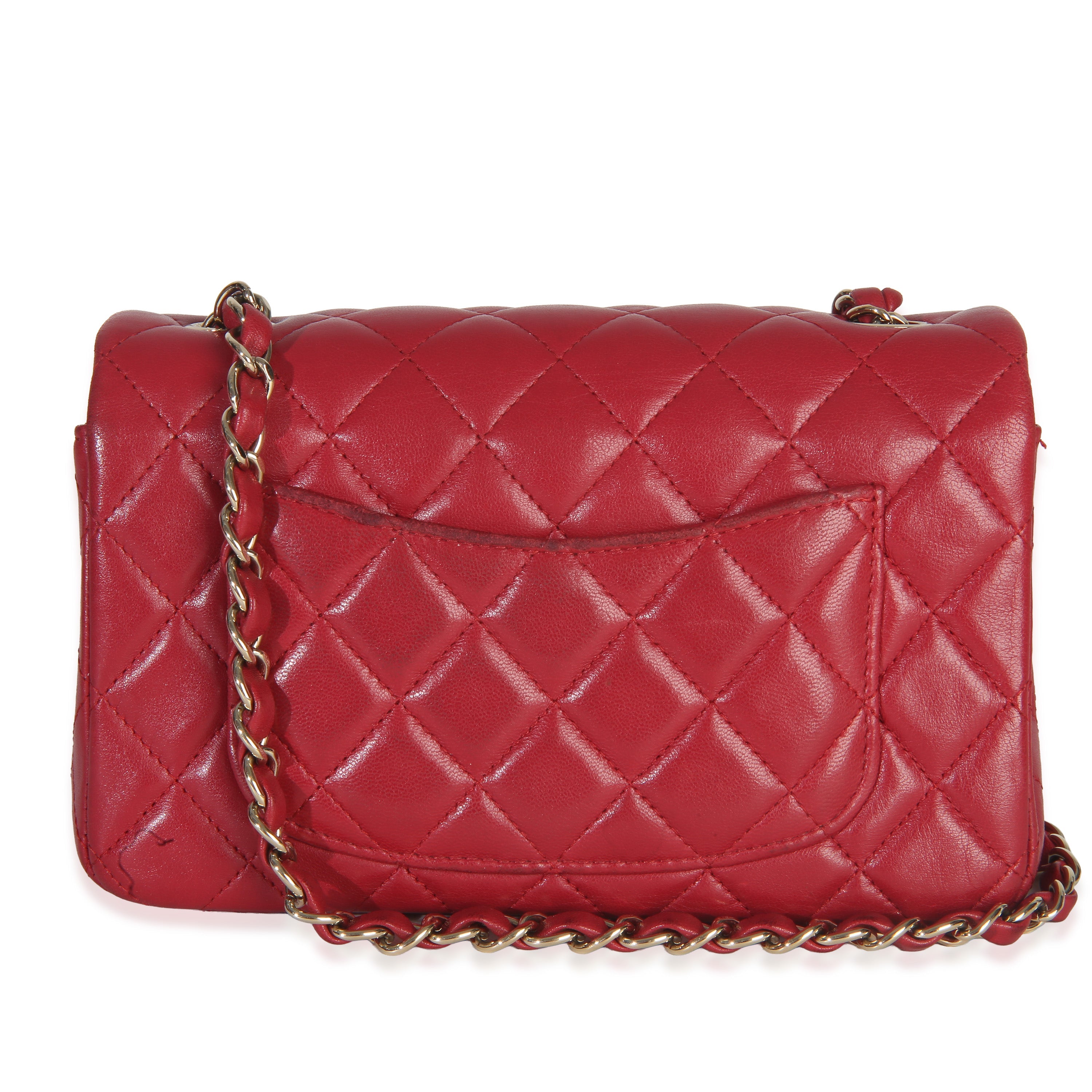 Dark Pink Quilted Lambskin Mini Rectangle Flap Bag