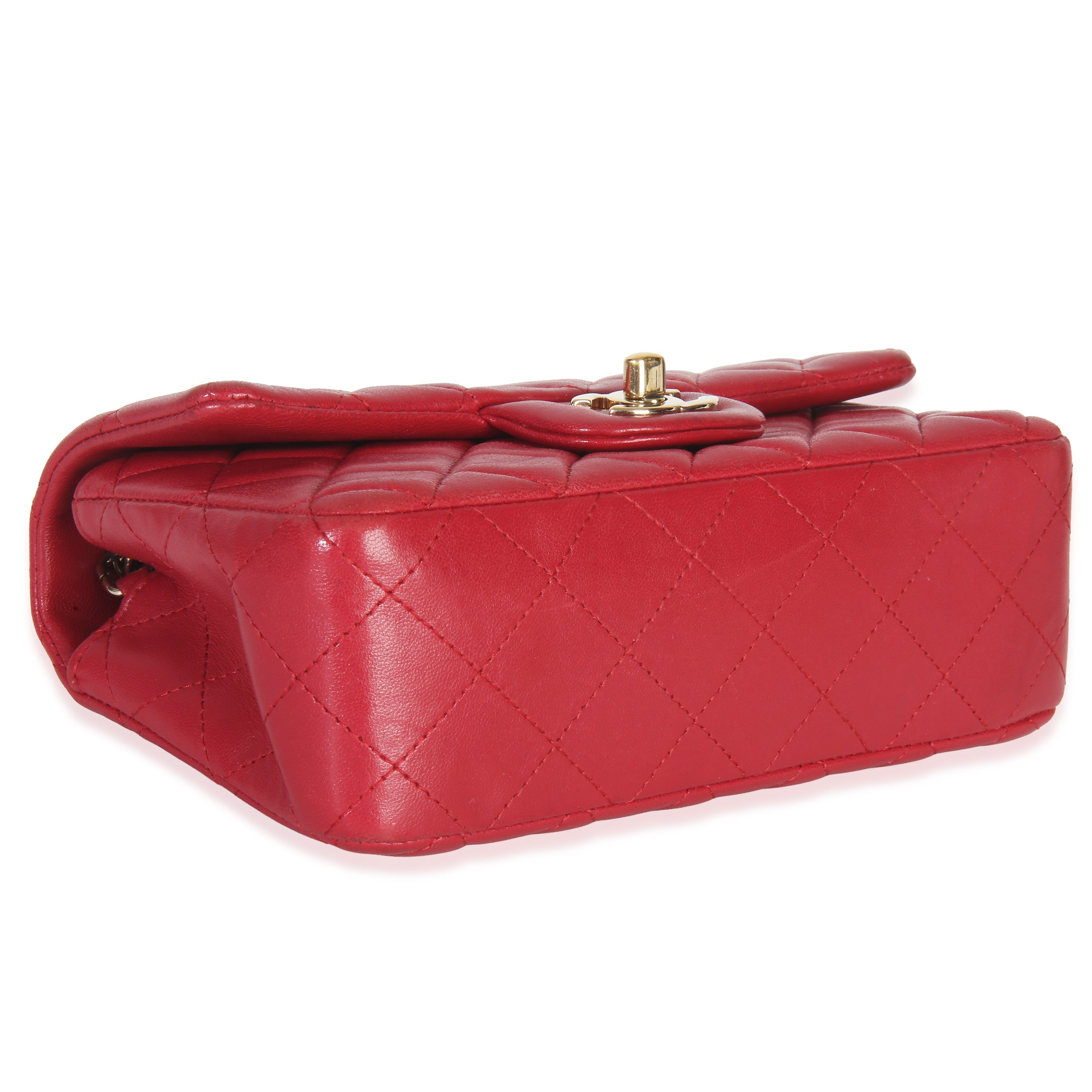 Dark Pink Quilted Lambskin Mini Rectangle Flap Bag