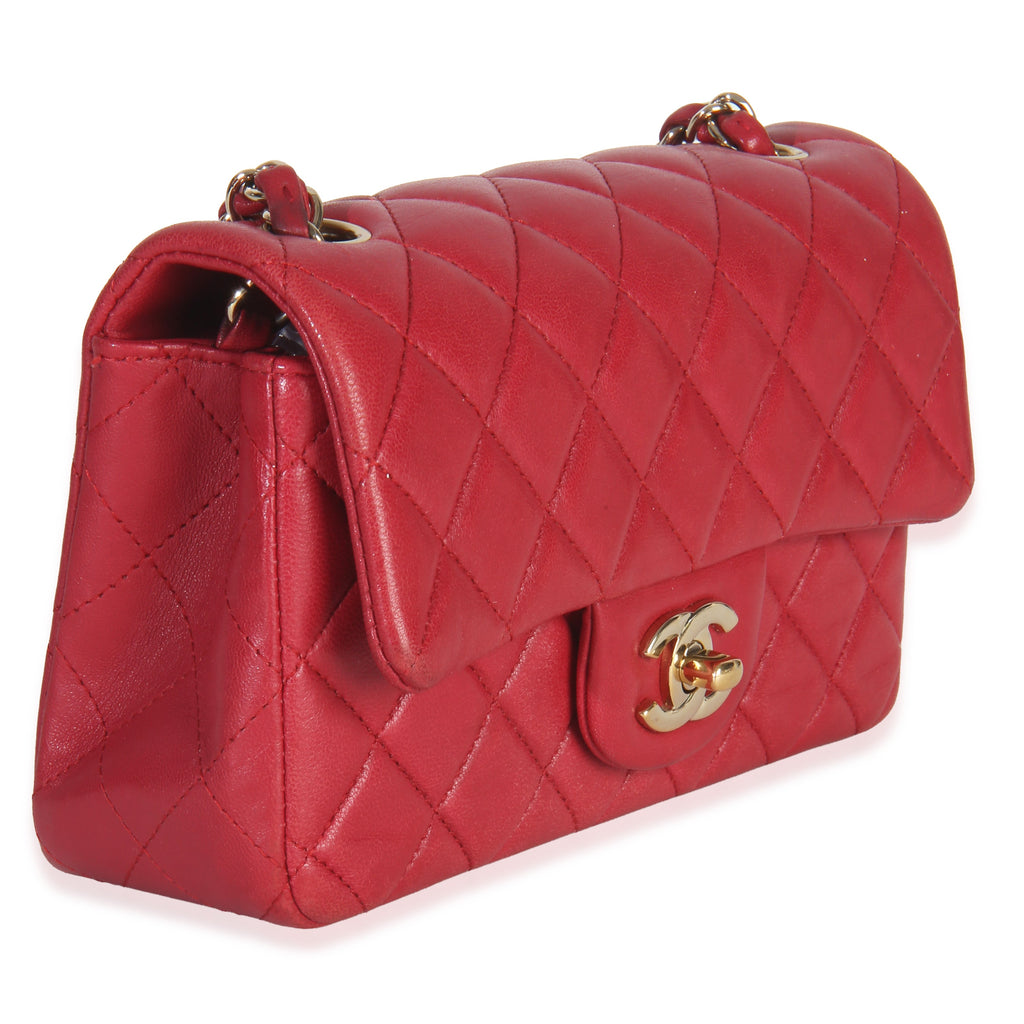 Dark Pink Quilted Lambskin Mini Rectangle Flap Bag