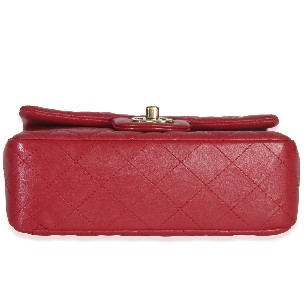 Dark Pink Quilted Lambskin Mini Rectangle Flap Bag
