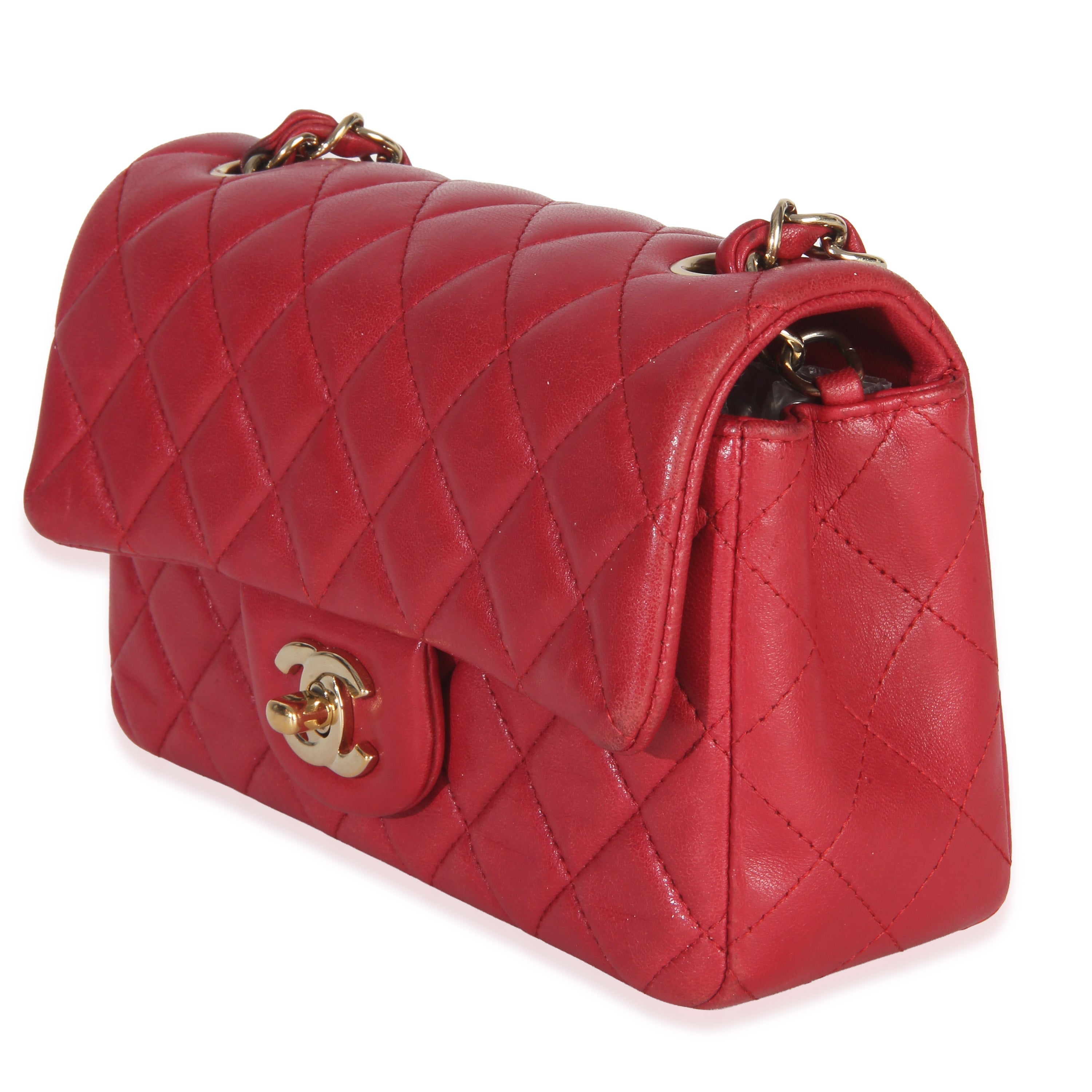 Dark Pink Quilted Lambskin Mini Rectangle Flap Bag